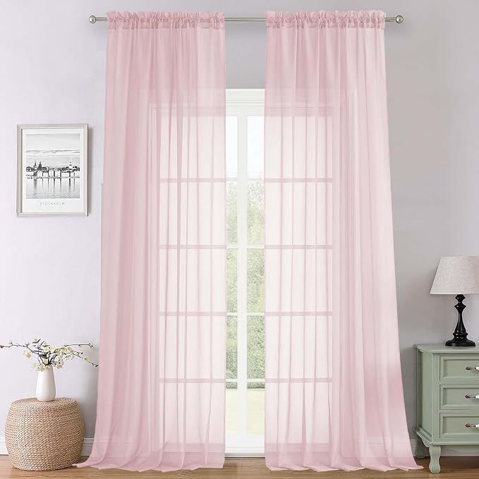 Lecloud Blush Pink Sheer Curtains 108 Inches Long 2 Pcs, Dual Rod Pocket Home by Lecloud