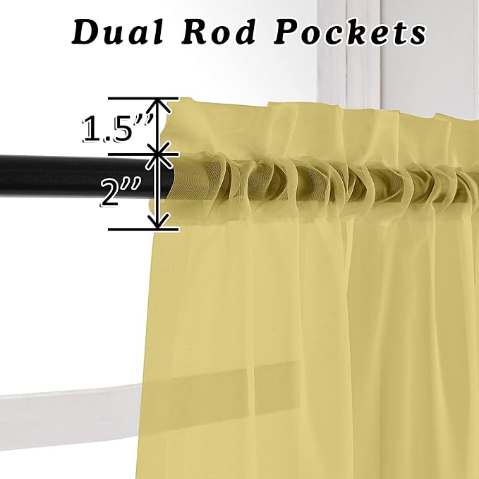 OVZME Mustard Yellow Sheer Curtains 108 Inches Long, Light Filtering Airy - Image 3