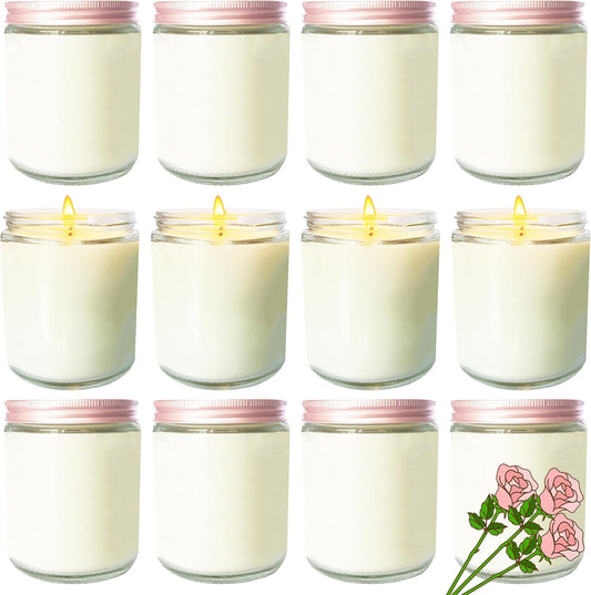12 Pcs 8 Oz Bulk White Soy Candles,Rose Scented Candles Set,Bulk Aromatherapy Candle,Great Stress Relieving Scented Candle for Girls as a Gift for Birthdays, Weddings and More!