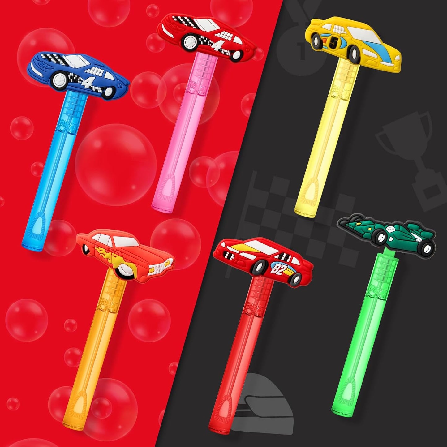 AMFZON 24Pcs Race Car Party Favors Bubble Wands for Kids, Racecar Wheels Mini Bubbles Wand Toys, Two Fast Birthday Party Supplies Goodie Gift Bag Stuffers Pinata Classroom Prizes