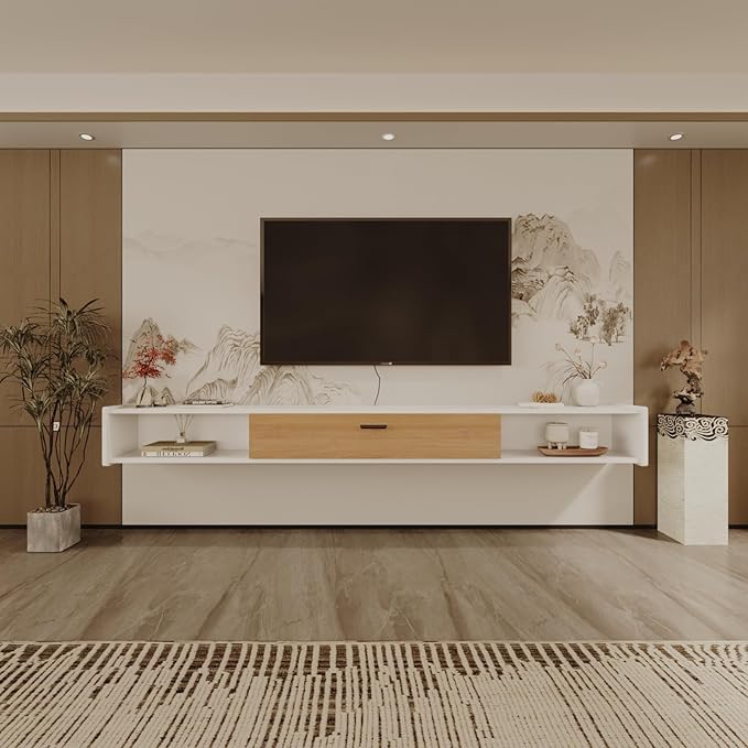 47'' Floating TV Stand,Wall Mounted TV Console,Floating TV Cabinet,Under TV Shelf for Bedroom Living Room(White)