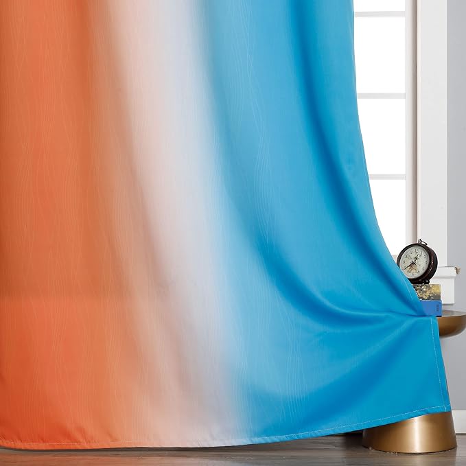 Ombre Orange and Blue Curtains 63 Inch Length 2 panels, Total Blackout Curtains - Image 6
