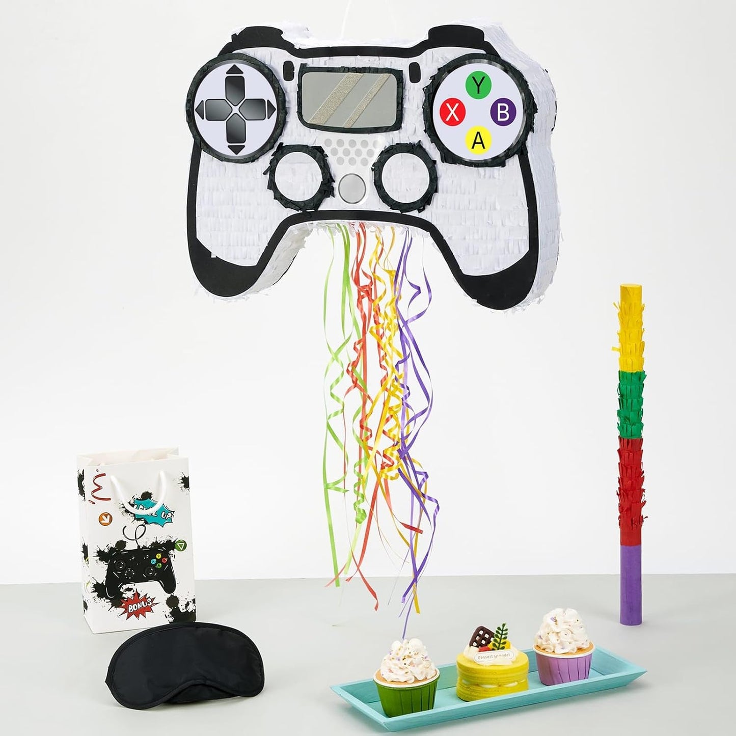 WERNNSAI Video Game Piñata - Game Controller Piñata Bundle with Blindfold and Bat for Boys Piñata Gaming Theme Party Decoration Supplies Pull String Piñata for Birthday Party Celebration