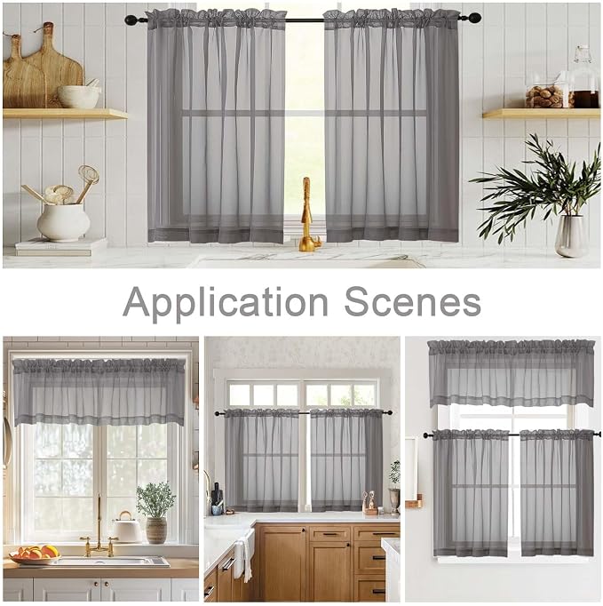 Grey Kitchen Curtains 30 Inch Length Tier 2 PCS, Solid Soft Half Curtains - Image 6