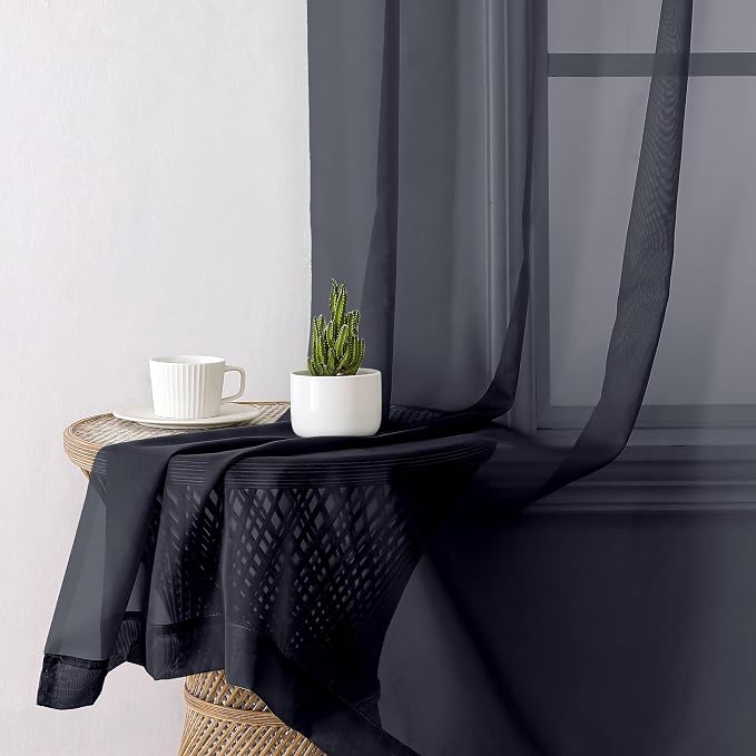 Lecloud Black Sheer Curtains 50 Inch Length 2 Pcs, Light Filtering Bedroom - Image 9