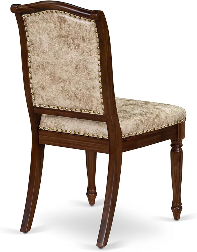 LEMA7-AWA-36 7 Pieces Dining Room Set Consists of a Rectangular Modern Dining Table and 6 Light Beige Polyester Fabric Kitchen Chairs, Antique Walnut Finish