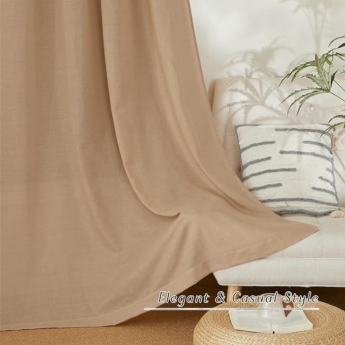NICETOWN Taupe Linen Curtains for Bedroom, Thick Flax Privacy Added Light - Image 6