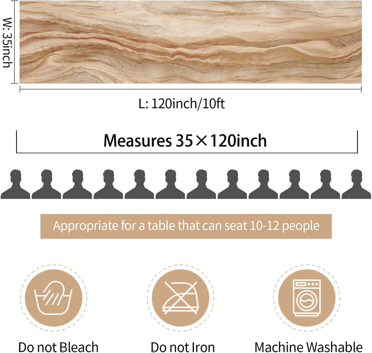 10 Pack Champagne Cheesecloth Table Runner 35x120 Inches, Fall Thanksgiving Cheese Cloth Table Runner 10FT Boho Sheer Gauze Runner for Bridal Shower Wedding Baby Shower Party Decor