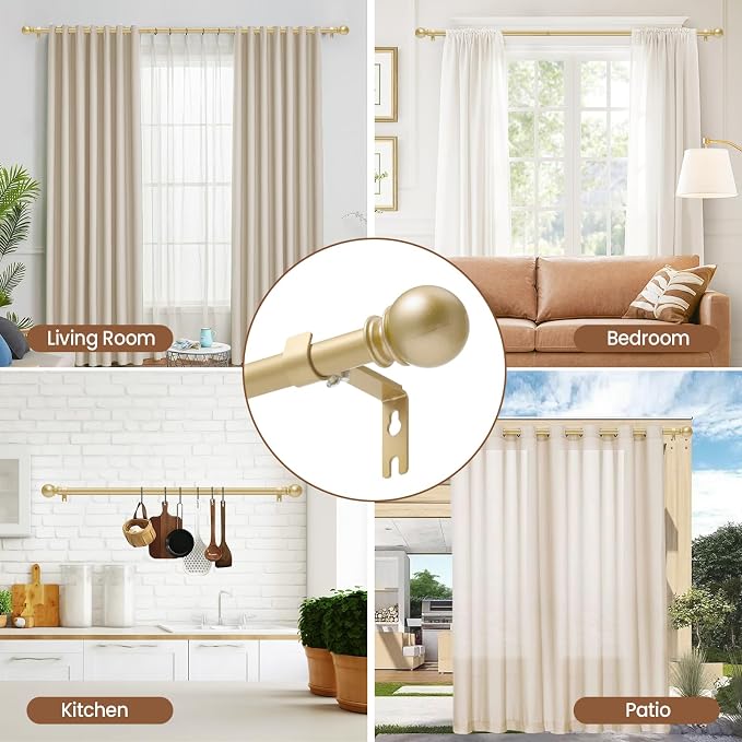 Gold Curtain Rod for Windows 66 to 120 Inch, 5/8 Inch Diameter Adjustable - Image 7