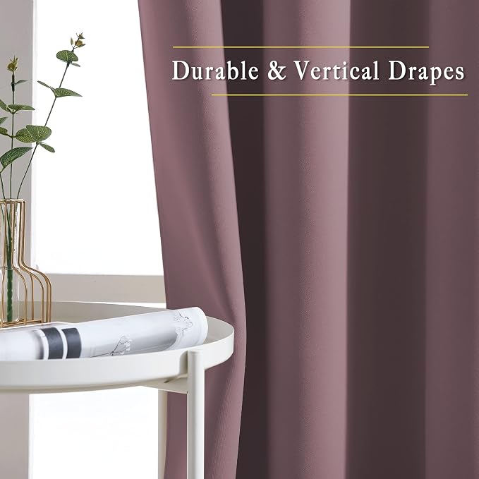 NICETOWN Dry Rose Bedroom Curtains 63 inch Length 2 Panels Set - Image 5