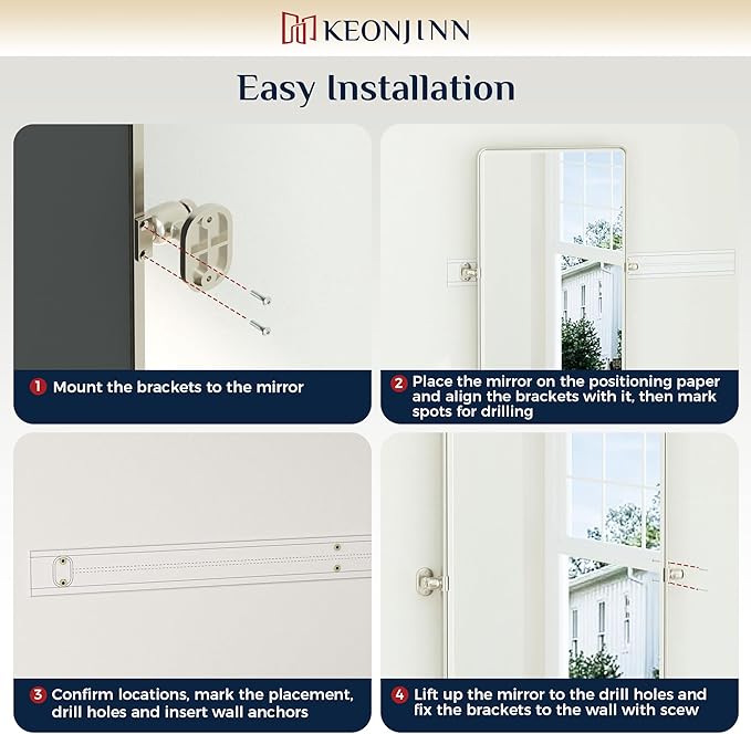 Keonjinn 24 x 36 Inch Pivot Mirror Bathroom, Brushed Nickel Tilt Mirror Bathroom for Wall, Beveled Pivot Rectangle Mirrors for Over Sink, Farmhouse Metal Framed Vanity Mirrors, Horizontal/Vertical