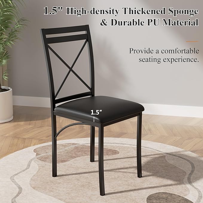 VECELO 5 Piece Dining Table Set for 4, Faux Marble Dinette with Chairs for Kitchen, Breakfast Nook, Small Space, Black