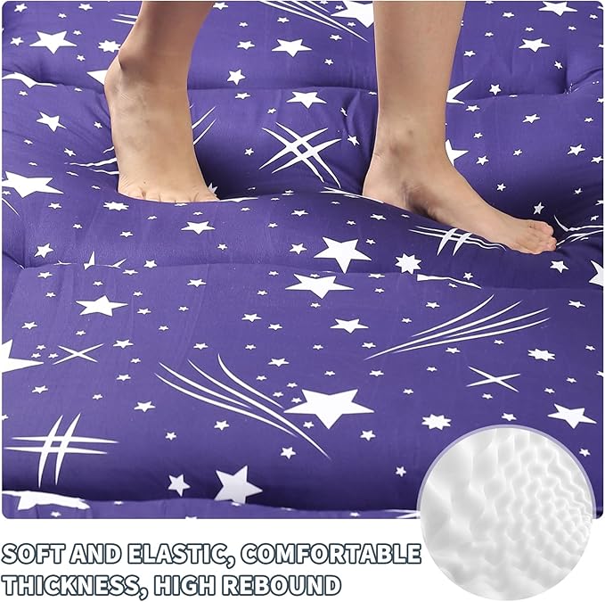 Japanese Floor Mattress,4" Thicken Japanese Floor Sleeping Pad Foldable,Futon Mattress Suitable for Camping and Guest Room (Blue, Full (80" X 47"))