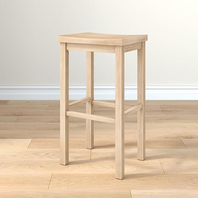 Grain & Grove Smith Collection Solid Wood Bar Stool, 30 inch Saddle-Seat Bar Chair, Backless, Heavy-Duty Construction, Footrest Support, Ideal for Kitchen Islands, Home Bars, and Counters, Blonde