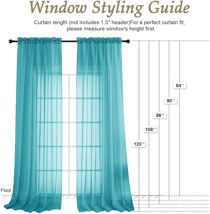 OVZME Turquoise Bedroom Curtains 2 Panel Sets 90 Inch Length, 59 Inch Extra - Image 7