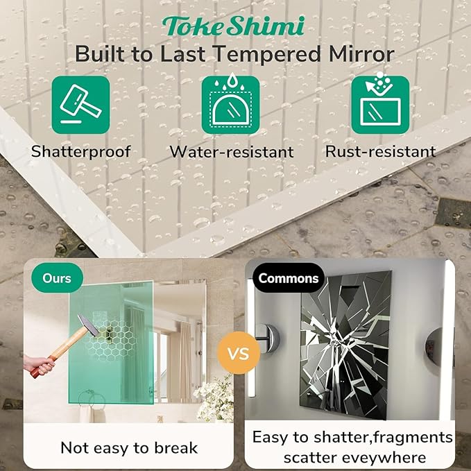 TokeShimi 30x36 Beveled Bathroom Mirror Frameless, Rectangle Bathroom Vanity Mirror with 1" Beveled Edge, Shatterproof Modern Mirrored Wall Decor for Living Room, Entryway, Bedroom