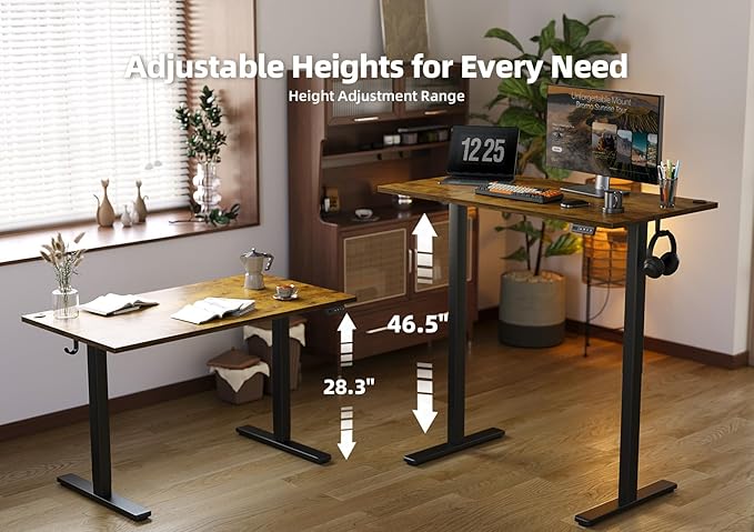 Seang Standing Desk with Adjustable Height, 40x24 Inch Electric Stand Up Desk for Home Office, Studio, Computer Workstation, Rustic Brown Top