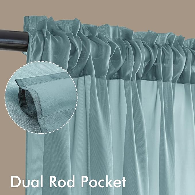 MIULEE Dusty Blue Sheer Curtains 90 Inches Long, 4 Panels Set, Light Filtering - Image 3