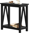 ChooChoo Farmhouse End Table, Narrow Side Table, Slim End Table with Storage Shelf for Small Spaces, Rustic Nightstand, for Living Room, Bedroom Black