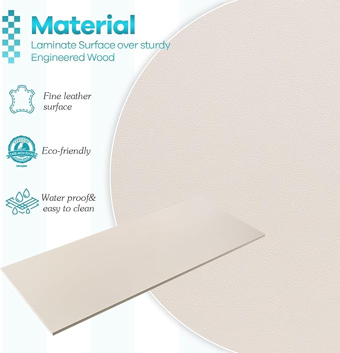 Kaboon Universal Tabletop 45"x20", Solid One-Piece Melamine Table Top, L-Desk Floating Desk DIY, Home and Office, Leather/Ivory