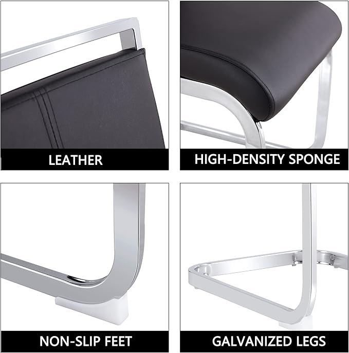 Dining Chairs Set of 8, Kitchen Modern Metal Chairs with Faux Leather Padded Seat High Back and Sturdy Chrome Legs, Chairs for Dining Room (Black, Set of 8)