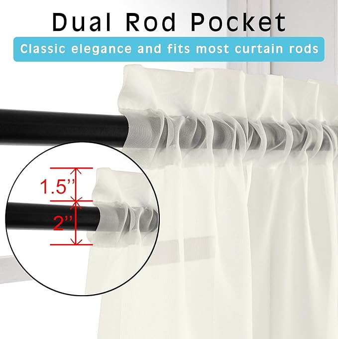 OVZME 2 Pack Ivory Sheer Curtain Panels - Image 2