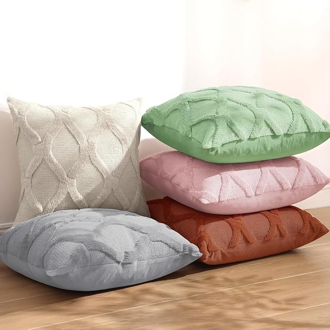 decorUhome Throw Pillow Covers 12x20 Inch Set of 2, Soft Plush Faux Fur Wool Lumbar Grey Couch Pillow Covers, Decorative Neutral Pillow Cases for Bed Sofa Living Room Home Decor