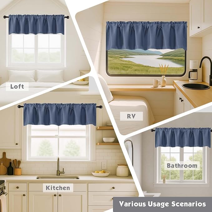 Chyhomenyc Denim Blue Valances for Window, Room Darkening Short Curtains for - Image 7