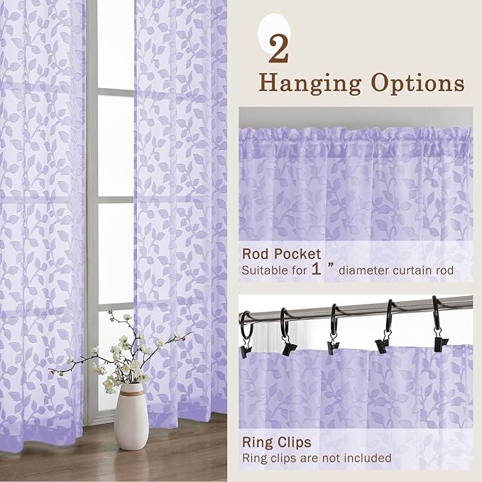 Chyhomenyc Light Purple Short Curtains 45 Inch Length 2 Panels, Light Filtering - Image 6