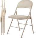 HealSmart 2 Pack Folding Chairs with Padded Leather Cushion Seats, Sturdy Metal Frame, Stackable Portable Design for Indoor Outdoor Use, Commercial Event Party Office Home Chairs, Kahki