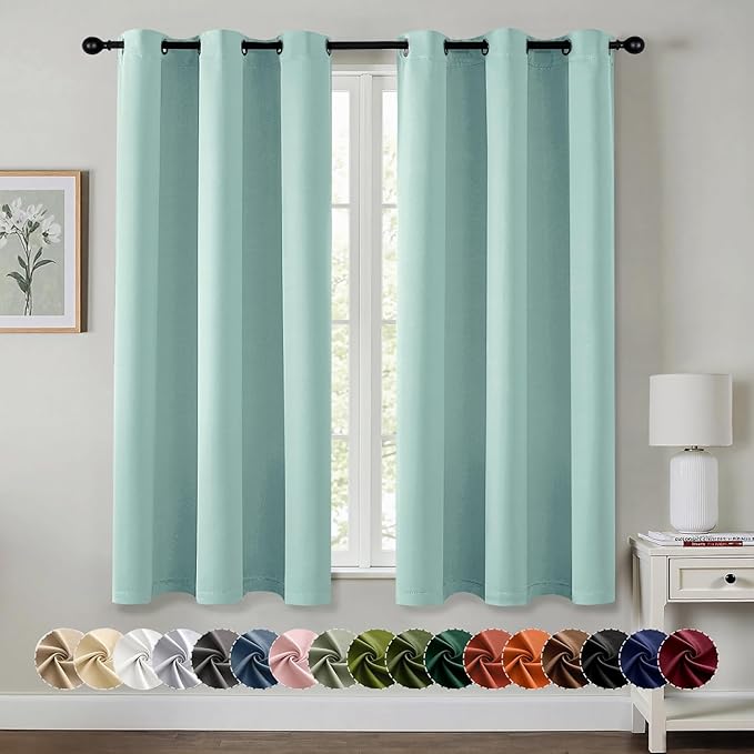 MIULEE Aqua Blackout Curtains for Bedroom Living Room 63 Inches Long 2 Panels by MIULEE