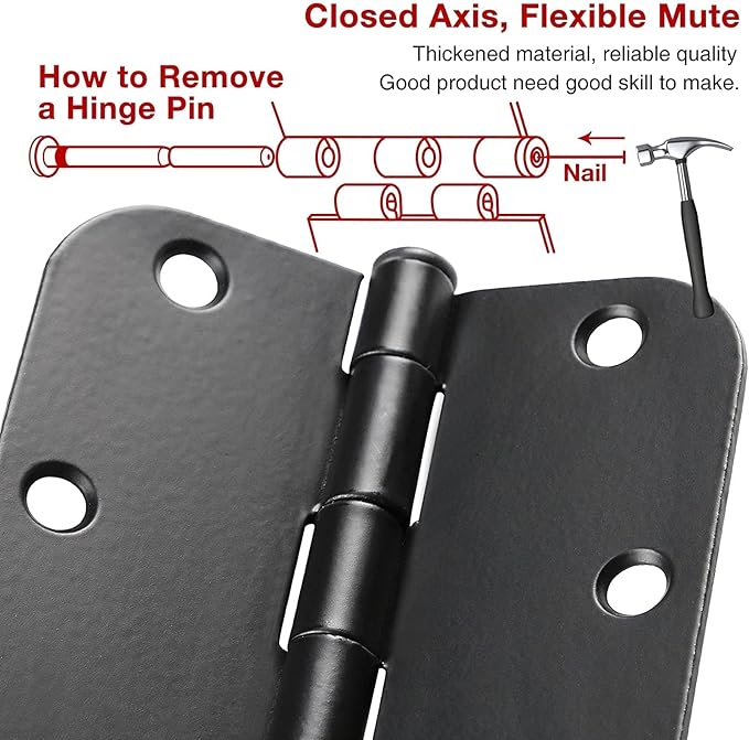 24 Pack Rounded Matte Black Door Hinges 3.5 inch x 3-1/2", 5/8 Radius Storage Hinge with White Interior Decoration Doors Classic Colour Coordination Closet Shed Hardware for Inside Home Improvement