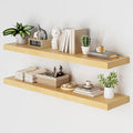Heimlove 48W x 12D Long Floating Shelf, 12 Inch Deep Floating Shelves for Wall Set of 2, Wood Shelves for Bedroom Living Room Bathroom Kitchen Home Office, Wall Shelves with Heavy Duty Bracket, Oak
