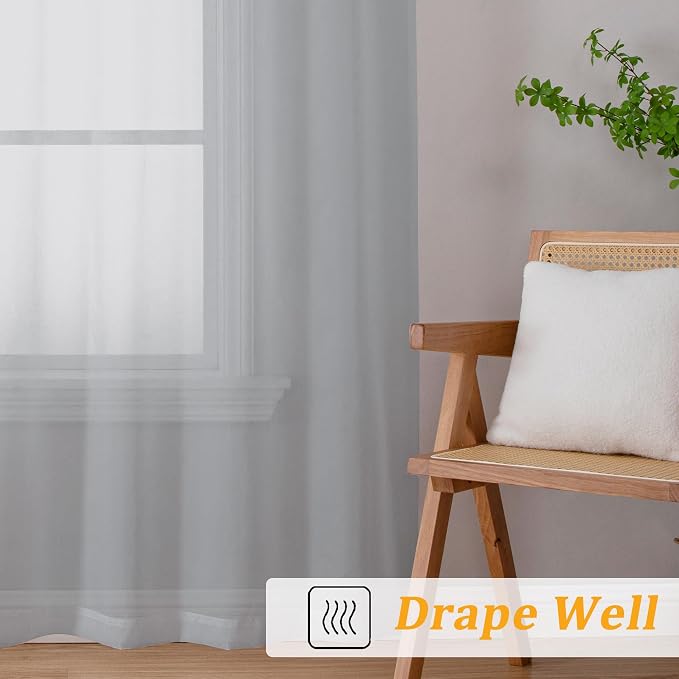 Gwine Light Grey Sheer Curtains 63 Inch Length - Image 6