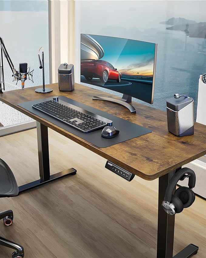 ErGear Height Adjustable Electric Standing Desk, 40 x 24 Inches Sit Stand up Desk, Small Memory Computer Home Office Desk with Two-Piece Desktop (Vintage Brown)