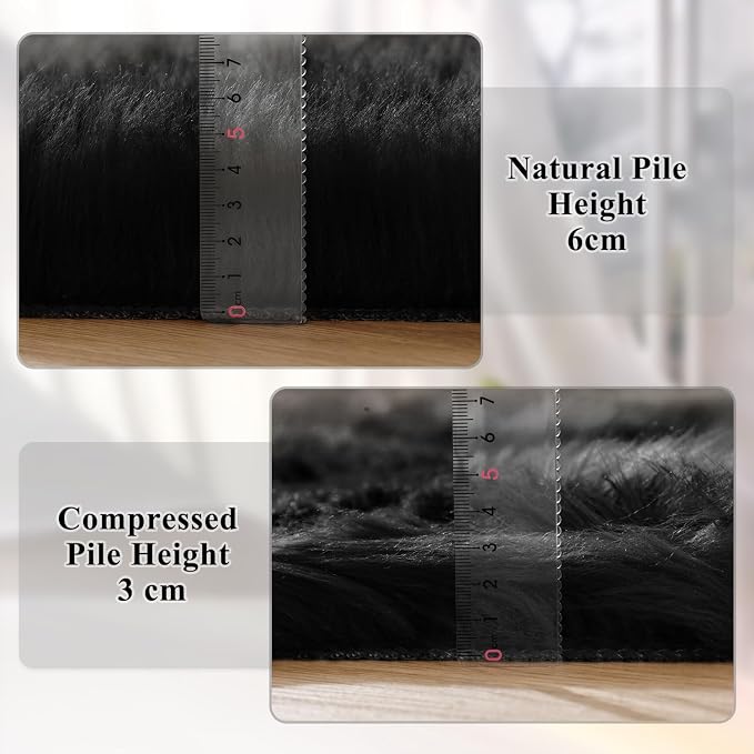 ORINOVA Black Fuzzy Faux Sheepskin Shaggy Fur Rugs - Image 4