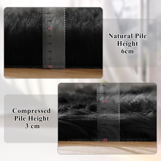 ORINOVA Black Shag Washable Furry Fur Area Rugs - Image 5