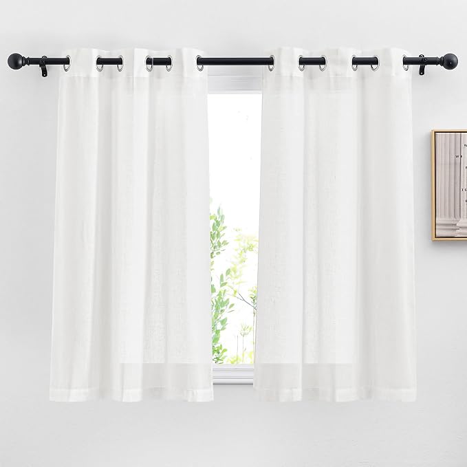 NICETOWN White Linen Kitchen Curtains 54 inches Long, Grommet Short Curtains & by NICETOWN