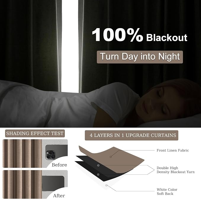 102 inch long blackout curtains 2 Panels 100% Black out Linen texture Curtain - Image 4