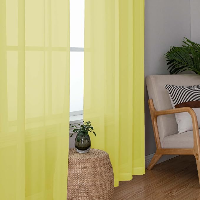 OWENIE Short Lemon Sheer Curtains 36 Inch Length 2 Panels Set, Kitchen Tiers - Image 3
