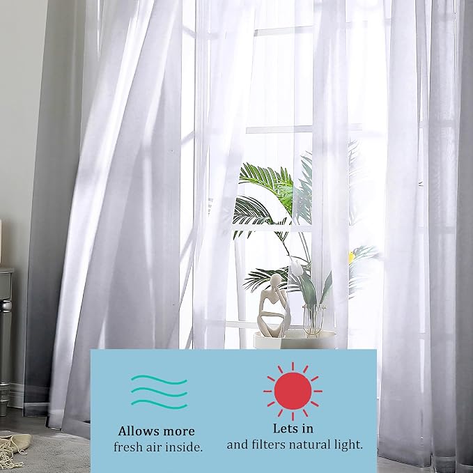 OWENIE Grey Sheer Curtains, Sheer Curtains 84 inches Long 2 Panels Set - Image 8