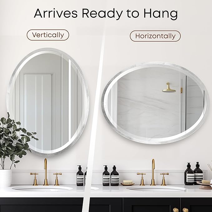 OVALCREST - Oval Wooden Beveled Wall Mirror for Home Decor, Bathroom, Vanity, Bedroom, Living Room, Hallway - London Style (Silver Leaf with Brown Antique) 17.1 x 21.1