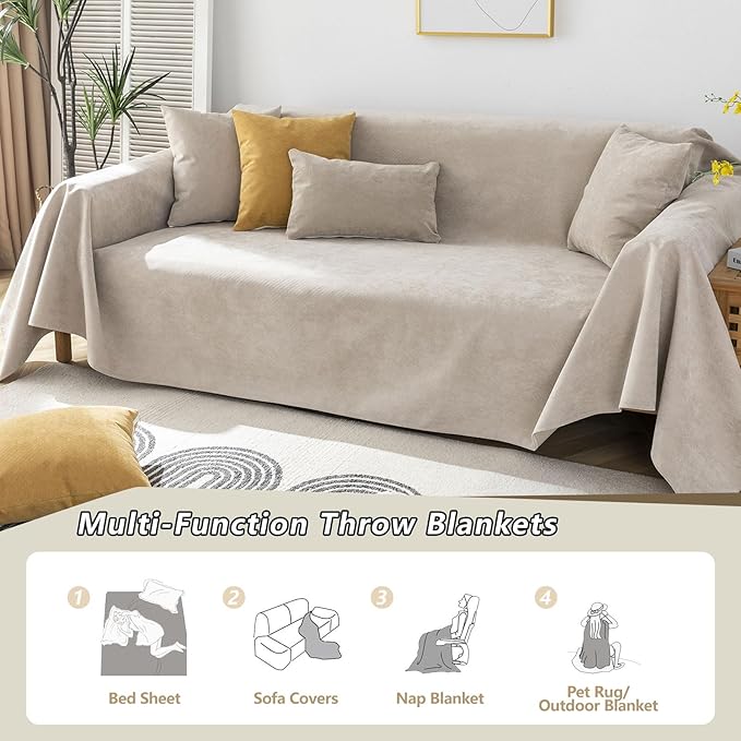 STACYPIK 100% Waterproof Beige Sofa Cover for Dogs, Anti-Cat Scratch Couch Covers for Pets, Non-Slip Couch Covers for 2 Cushion Couch, Washable Loveseat for Sectional, Furniture Protector-71X71IIN