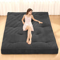 Japanese Floor Mattress, 4" Thicken Futon Mattress Queen Size Sleeping Pad, Corduroy Foldable Mattress Pad Roll Up Tatami Mat Floor Mattress for Adults（Grey）