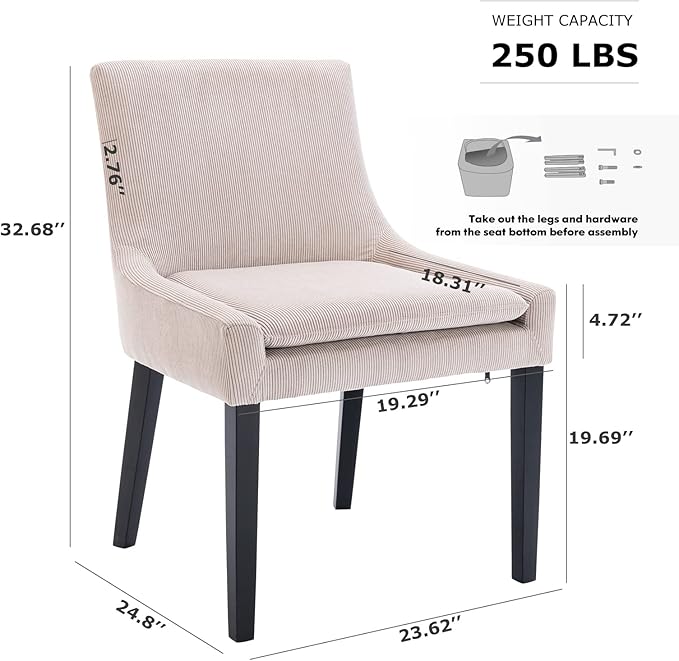 COLAMY Modern Dining Chairs Set of 4, Upholstered Corduroy Accent Side Leisure Chairs with Mid Back and Wood Legs for Living Room/Dining Room-Beige