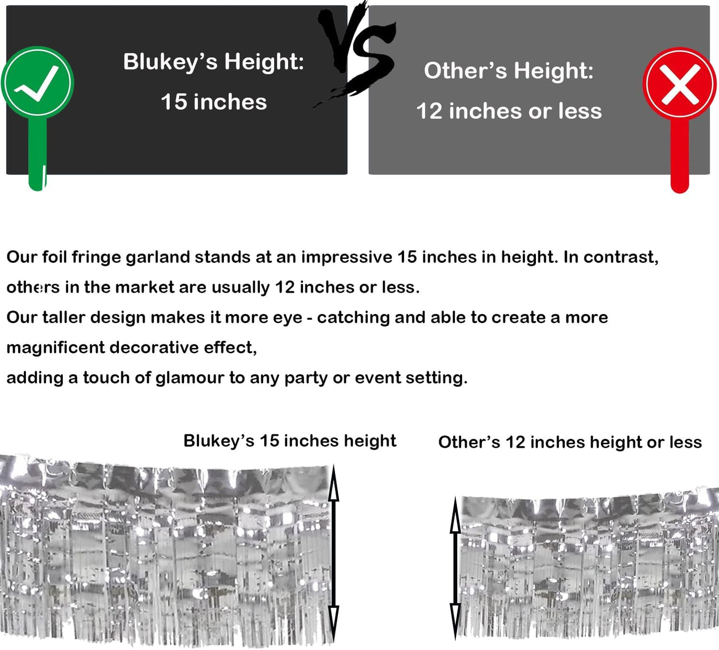 10 Feet Long Roll Foil Fringe Garland - Pack of 3 | Shiny Metallic Tassle Banner | Ideal for Parade Floats, Bridal Shower, Wedding, Birthday | Wall Hanging Fringe Garland Banner (Silver)