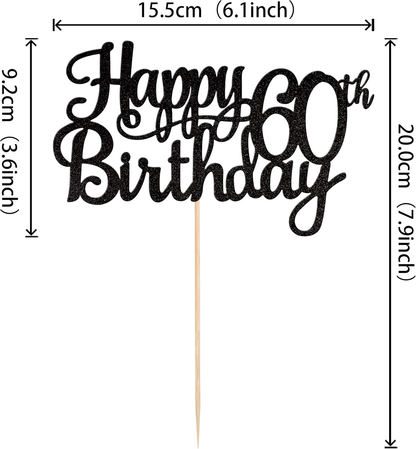 1 PCS Happy 60th Birthday Cake Topper Glitter Cheers to 60 Years Birthday Cake Pick 60 Fabulous Cake Decoration for Happy 60th Birthday Anniversary Party Decorations Supplies Black