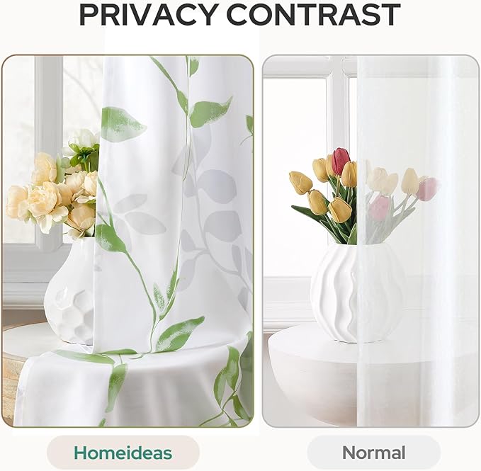 HOMEIDEAS Non-See-Through Sage Green and White Privacy Sheer Curtains 52 X 84 - Image 3