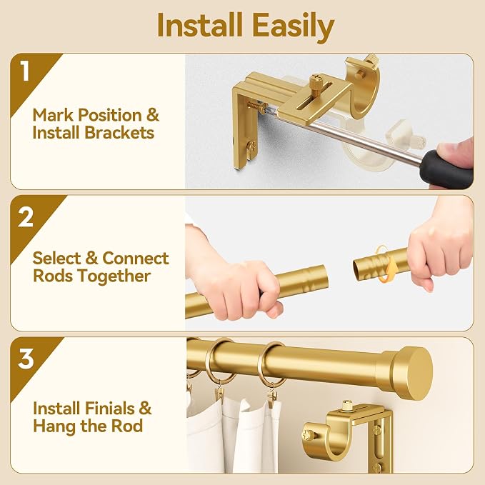 YaFex Curtain Rods 32-144 Inch, Heavy Duty 1 Inch Adjustable Curtain Rod - Image 8