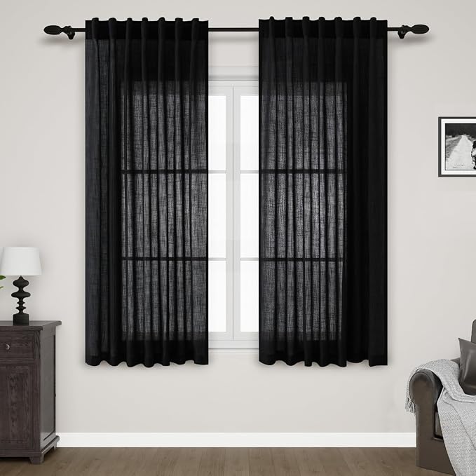 Nanspring Black Linen Curtains 63 inches Long by Nanspring